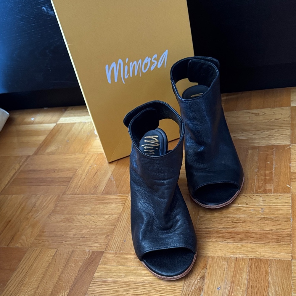 Mimosa Black Peep-Toe Heeled Boots